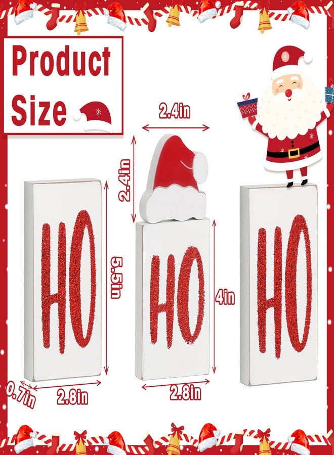 KORMMCO Ho Wood Christmas Blocks for Table & Party Decor - Xmas Wooden Tabletop Signs 4 Pieces (White) - Image 3